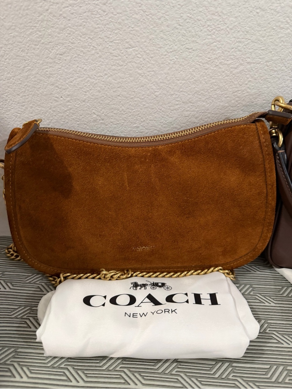 Coach Suede Shoulder Bag in Chestnut